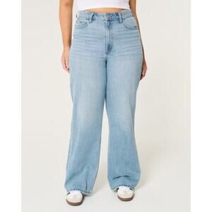 NWT Hollister Curvy Mid Rise Baggy Jeans Light Wash Blue Slouchy Relaxed Size 0R